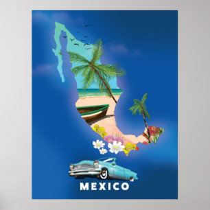 Turistaffisch i Mexiko Karta. Poster