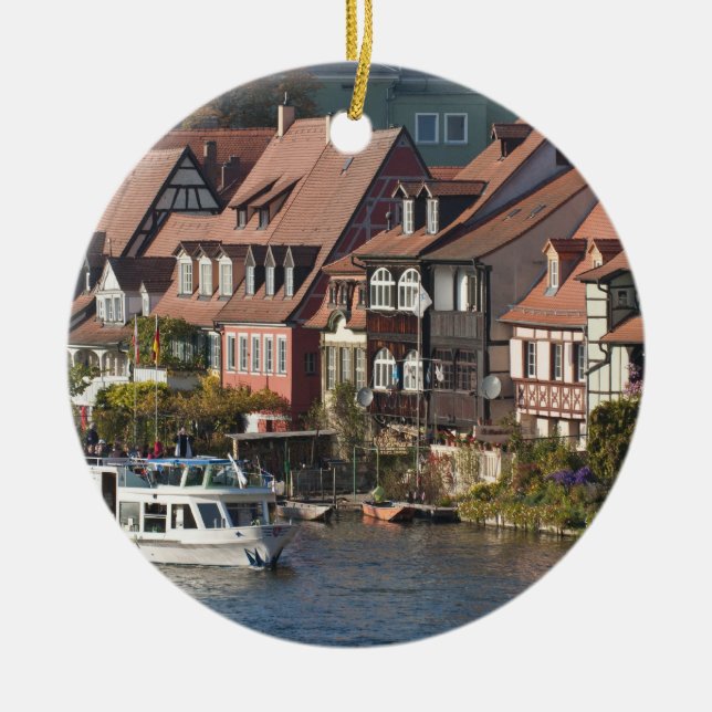Turistbåt i Little Venice och floden Regnitz Julgransprydnad Keramik (Framsidan)