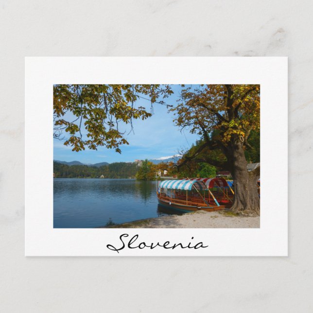 Turistbåtar i Sjö Bled på hösten Vykort (Framsida)