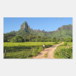 Turistcykling på Moorea-rektangeldekal Rektangulärt Klistermärke