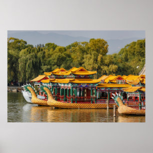 Turistdrake båtar Kunming Lake Poster