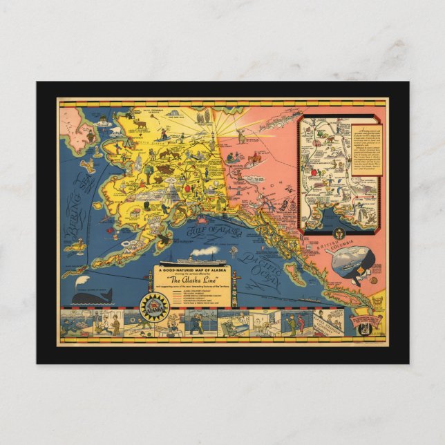 Turisten Karta i Alaska från det förflutna Vykort (Framsida)