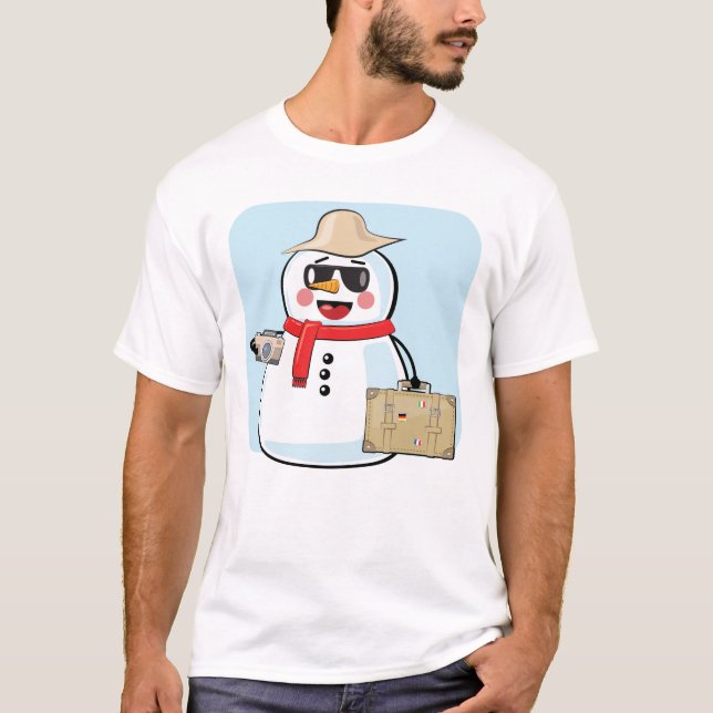 Turisten snögubbe - Lustigt illustration T Shirt (Framsida)