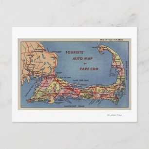 Turistens bilkarta över Cape Cod Vykort