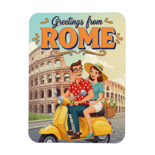 Turister på Vespa i Rom Italien vykort Magnet