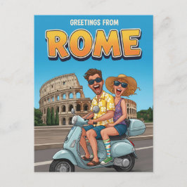 Turister på Vespa i Roms Italien Postcard Vykort
