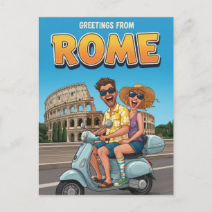 Turister på Vespa i Roms Italien Postcard Vykort
