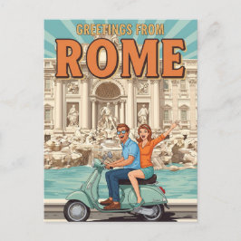 Turister på Vespa i Roms vykort för Italien