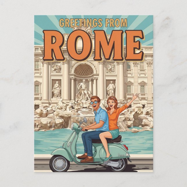 Turister på Vespa i Roms vykort för Italien (Framsida)