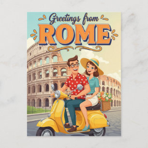 Turister på Vespa i Roms vykort för Italien