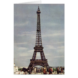 Turister på vintage-resa vid Eiffeltornet i Paris Hälsningskort