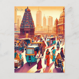 Turistexamen i vintage resor stad Chennai Indien Vykort