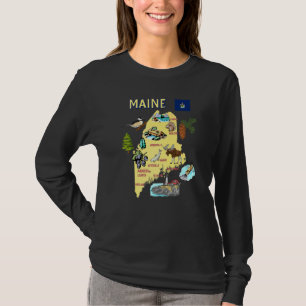 Turistkarta över Maine State större städer Flagga T Shirt