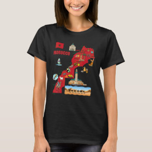 Turistkarta över Marocko Storstäder Flagga Symb T Shirt