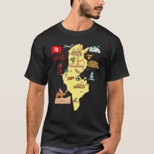 Turistkarta över Tunisien Storstäder på arabiska f T Shirt