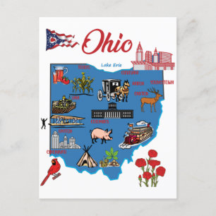 Turistmål på Ohio-karta med större städer Vykort