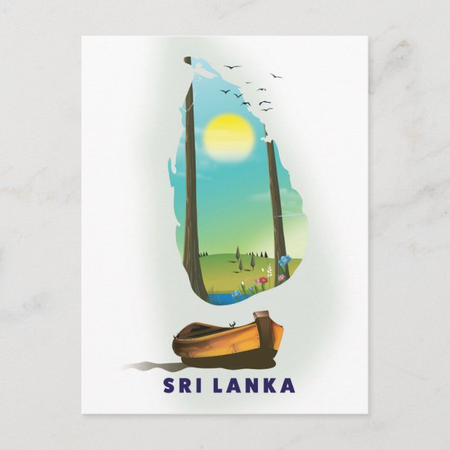 Turistnäringen i Sri Lanka som karta poster. Vykort (Framsida)