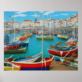 Turiststad Modern Hamnfantasi Poster