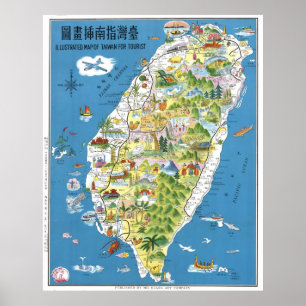 Turisttåg karta i Taiwan med utvalt ställen av int Poster