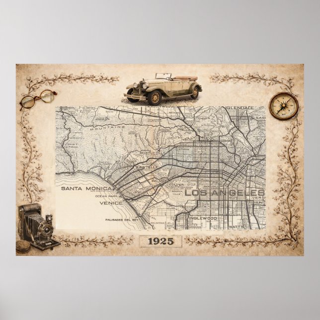 Turistvägkarta över västra sidan av Los Angeles Poster (Framsidan)