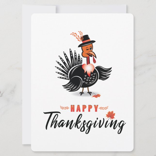 Turk Cartoon med Hatt Glad Thanksgiving-kort  Inbjudningar (Framsida)