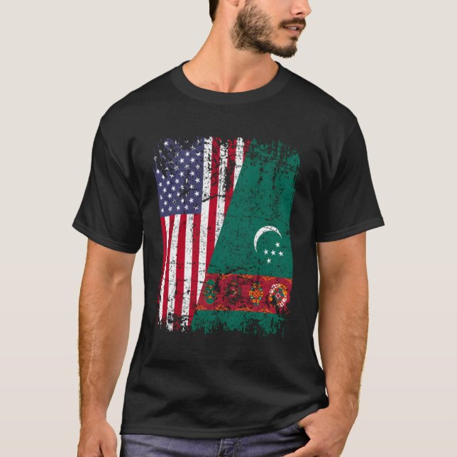 Turk Roots Halamerikansk Flagga Usa Turkistan Flag T Shirt (Framsida)