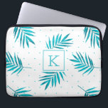 Turkaisblått tropiska löven mönster laptop fodral<br><div class="desc">Den moderna tropiska grönten handflatan lämnar mönster. Anpassade Monogram.</div>