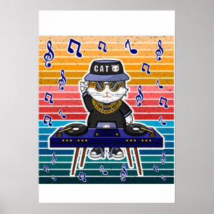 Turkatten Maneki Neko DJ Retro Musikkonst Poster