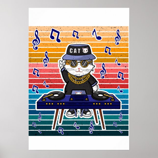 Turkatten Maneki Neko DJ Retro Musikkonst Poster (Framsidan)