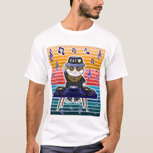 Turkatten Maneki Neko DJ Retro Musikkonst T Shirt