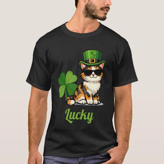 Turkatten St Patricks Day Leprechaun Calico T Shirt (Framsida)