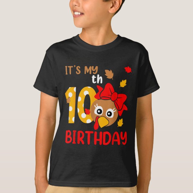 Turkey 10th Birthday Autumn Thanksgiving Party Boy T Shirt (Framsida)