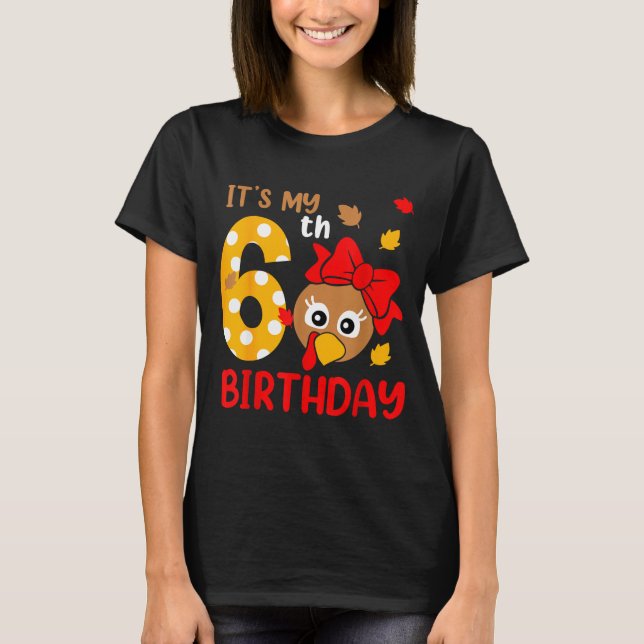 Turkey 6th Birthday Autumn Thanksgiving Party Boy  T Shirt (Framsida)