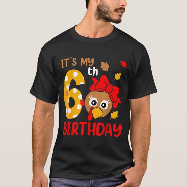 Turkey 6th Birthday Autumn Thanksgiving Party Boy  T Shirt (Framsida)