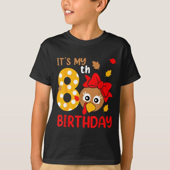 Turkey 8th Birthday Autumn Thanksgiving Party Boy  T Shirt (Framsida)