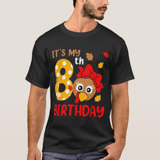 Turkey 8th Birthday Autumn Thanksgiving Party Boy  T Shirt (Framsida)