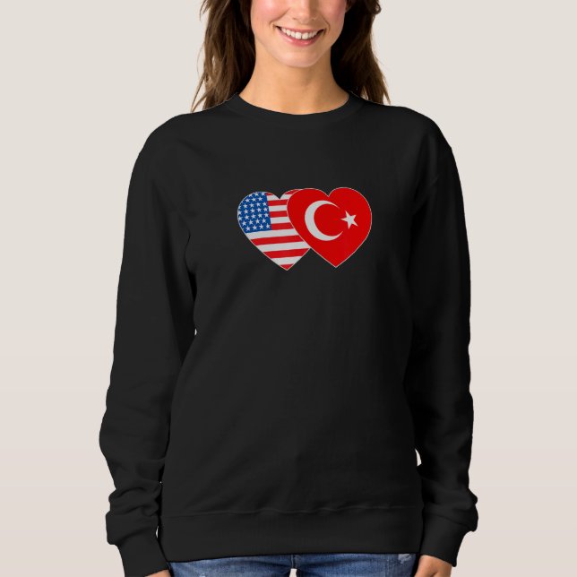 Turkey and USA Flag Twin Heart for Turkish America T Shirt (Framsida)