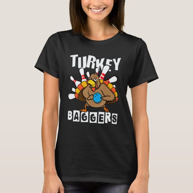 Turkey Baggers Bowling  Happy Thanksgiving Day T Shirt (Framsida)