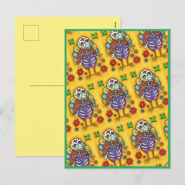 TURKEY BONES FLORFUL FOLK THANKSGIVING BIRD SKULL HELG VYKORT (Fram/baksida)