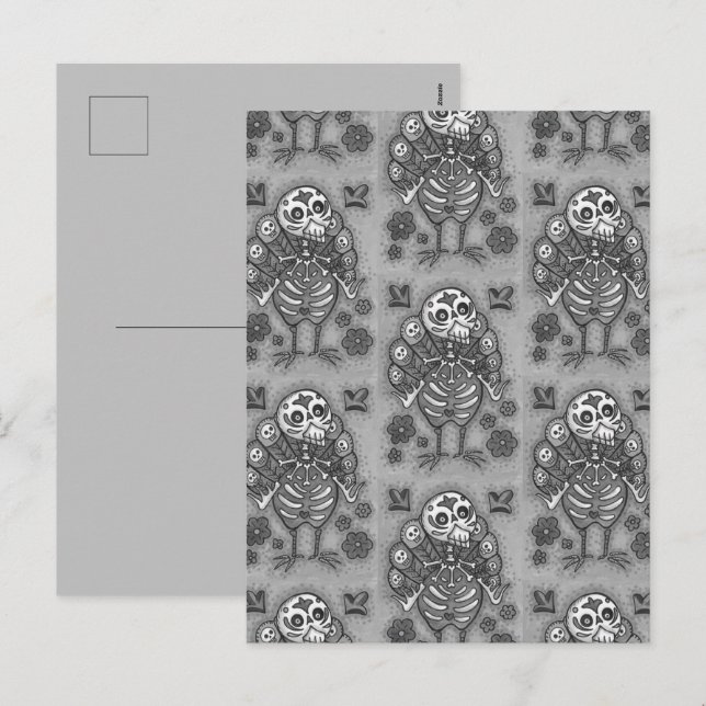 TURKEY BONES FLORFUL FOLK THANKSGIVING BIRD SKULL HELG VYKORT (Fram/baksida)