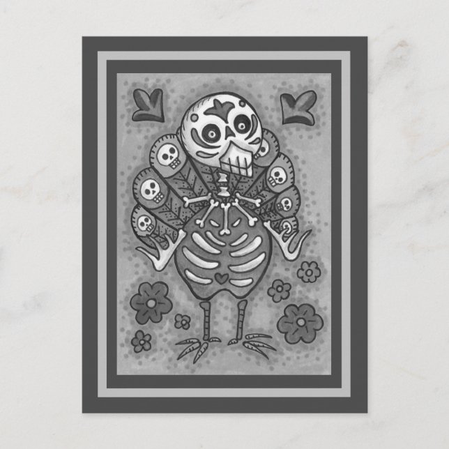 TURKEY BONES FLORFUL FOLK THANKSGIVING BIRD SKULL HELG VYKORT (Framsida)