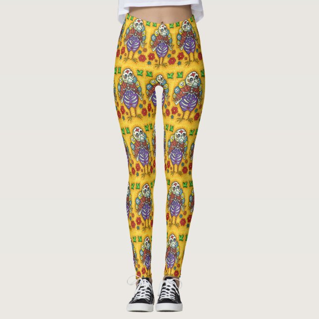 TURKEY BONES FLORFUL FOLK THANKSGIVING BIRD SKULL LEGGINGS (Framsida)