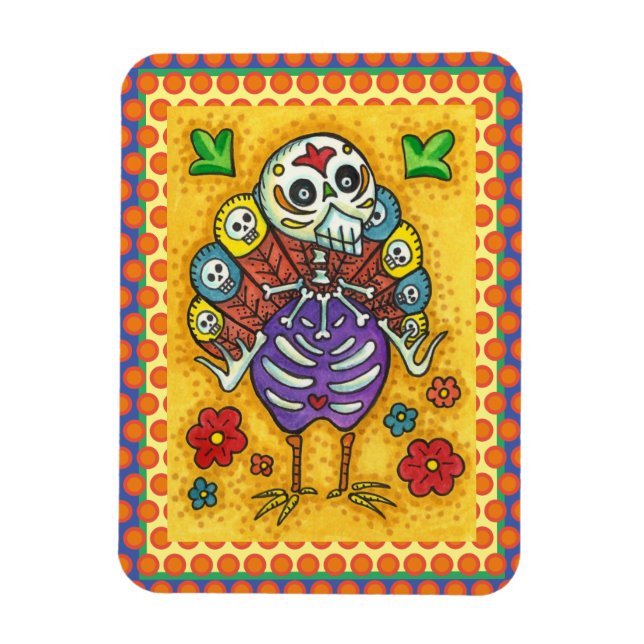 TURKEY BONES FLORFUL FOLK THANKSGIVING BIRD SKULL MAGNET (Vertikal)