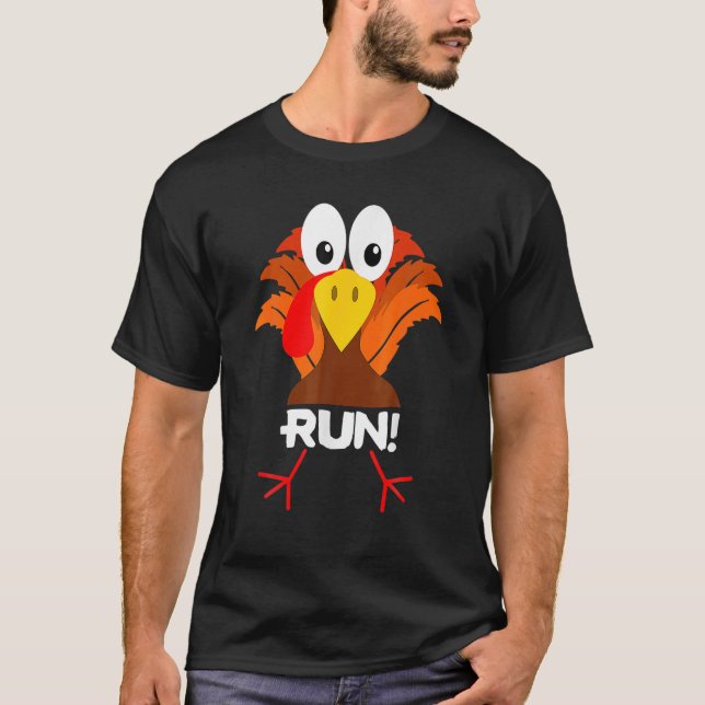 Turkey Costume Adult Running Face Turkey Trot T Shirt (Framsida)