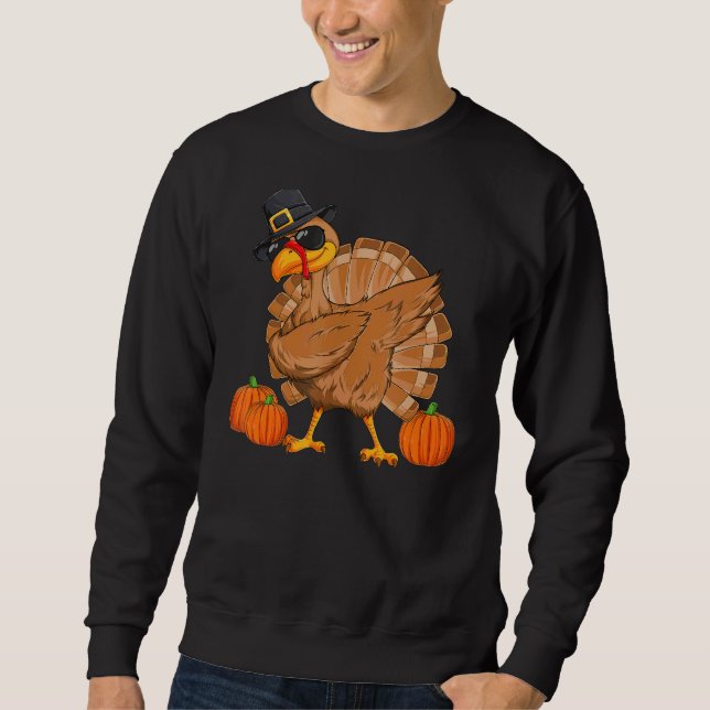 Turkey Dabbing Thanksgiving Day Dab Fall Pumpkin Lång Ärmad Tröja (Framsida)
