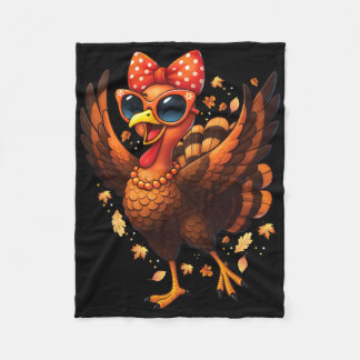 Turkey Dancing Turkey Day Womens Fall Cute Bow Tha Fleecefilt