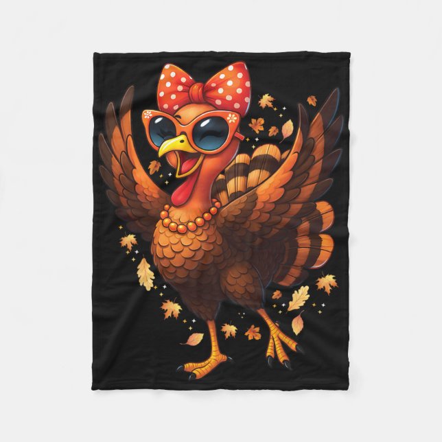 Turkey Dancing Turkey Day Womens Fall Cute Bow Tha Fleecefilt (Framsidan)