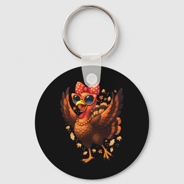 Turkey Dancing Turkey Day Womens Fall Cute Bow Tha Nyckelring (Framsida)