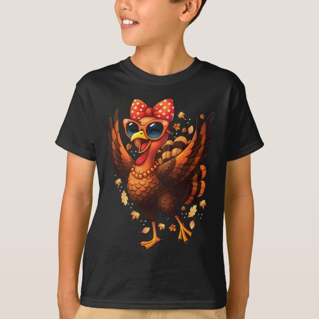 Turkey Dancing Turkey Day Womens Fall Cute Bow Tha T Shirt (Framsida)