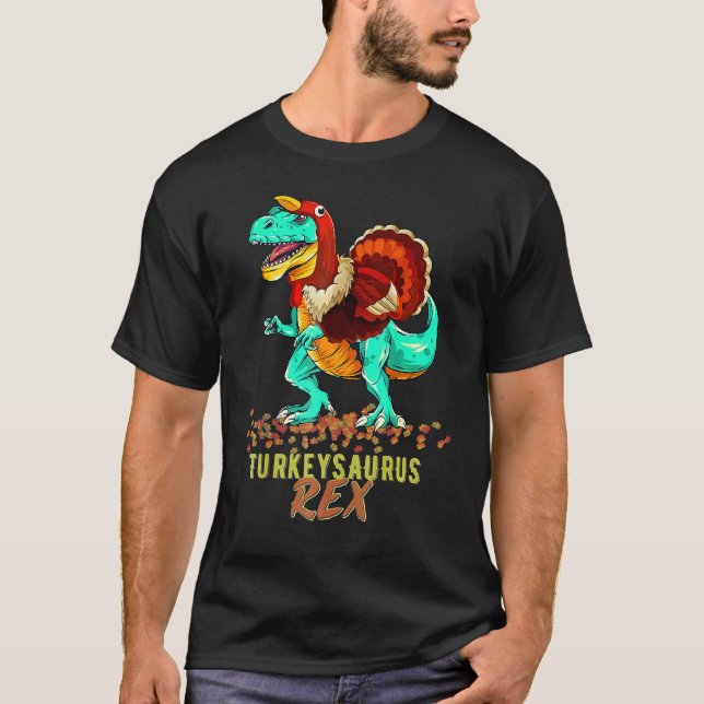 Turkey Dinosaur Happy Dinner Thanksgiving Hello Fa T Shirt (Framsida)